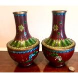 PAIR OF 20th CENTURY JAPANESE CLOISONNE VASES, APPROXIMATELY 22.5cm HIGH PERFECT CONDITION