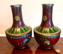 PAIR OF 20th CENTURY JAPANESE CLOISONNE VASES, APPROXIMATELY 22.5cm HIGH PERFECT CONDITION