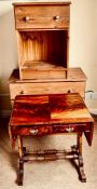 PINE CHEST OF THREE DRAWERS AND PINE BEDSIDE CUPBOARD PLUS REPRODUCTION SOFA-TABLE