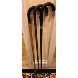 THREE SILVER MOUNTED WALKING STICKS, ONE BAMBOO PLUS TWO OTHERS, APPROXIMATELY 100cm LONG