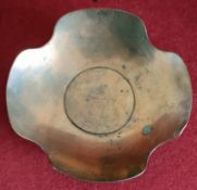 COPPER DISH WITH 1707 GEORGE III COIN TO CENTRE, DIAMETER APPROXIMATELY 9cm SOME RUBBING BUT