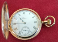 GOLD COLOURED 15-JEWELS WALTHAM POCKET WATCH REASONABLE CONDITION, NOT TESTED