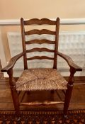 ANTIQUE LADDER BACK ARMCHAIR