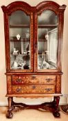 MARQUETRY DOUBLE DOMED DISPLAY CABINET, TWO DRAWERS ABOVE SHAPED STRETCHERS, APPROXIMATELY 216 x 110