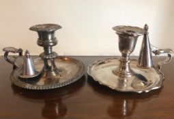 PAIR OF VICTORIAN SILVER PLATED CHAMBER STICKS