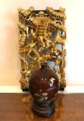 CONTEMPORARY 20th CENTURY THREE DIMENSIONAL GILDED RELIEF CARVING PLUS FINE CLOISONNE VASE VASE