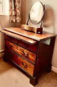 MAHOGANY TWO OVER TWO CHEST OF DRAWERS WITH BRUSHING SLIDE AND OVAL MIRROR, APPROXIMATELY 98 x 56