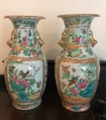 PAIR OF 19th CENTURY GOOD QUALITY CANTONESE FAMILLE ROSE VASES, WITH GOOD DECORATIVE PANELS OF