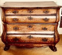 DUTCH MARQUETRY BOMBE FORM COMMODE, APPROXIMATELY 107 x 58 x 85cm NEEDS RESTORATION