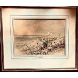 MYLES BIRKET FOSTER, WATERCOLOUR- PICNIC IN THE DUNES, APPROXIMATELY 19 x 28cm