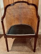 MAHOGANY FRAME FRENCH STYLE BERGERE ARMCHAIR