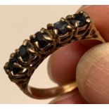 9ct GOLD RING SET WITH FIVE BLUE SAPPHIRES APPROX 0.1ct, TOTAL WEIGHT APPROXIMATELY 2.1g