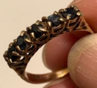 9ct GOLD RING SET WITH FIVE BLUE SAPPHIRES APPROX 0.1ct, TOTAL WEIGHT APPROXIMATELY 2.1g