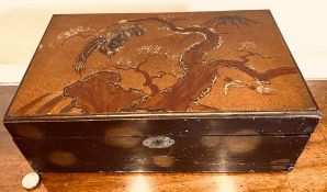 HINGED WRITING SLOPE, LACQUERED WORK DECORATION AND SIDE DRAWER, CIRCA 1900