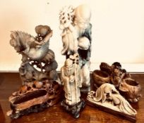 COLLECTION OF SIX CARVED JAPANESE SOAPSTONE FIGURES