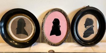 THREE MINIATURE SILHOUETTE PORTRAITS, EACH FRAME APPROXIMATELY 14cm HIGH