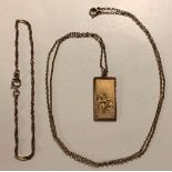 UNMARKED CHAIN WITH 9ct GOLD SAINT CHRISTOPHER PENDANT, WEIGHT APPROXIMATELY 6.2g, AND 9ct GOLD