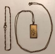 UNMARKED CHAIN WITH 9ct GOLD SAINT CHRISTOPHER PENDANT, WEIGHT APPROXIMATELY 6.2g, AND 9ct GOLD