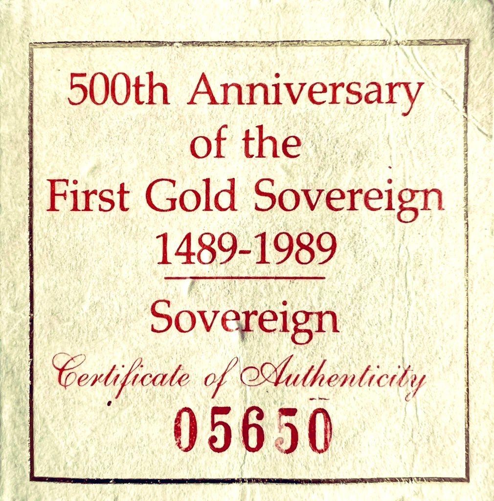 1989 GOLD PROOF FULL SOVEREIGN TO REPRESENT THE 500TH ANNIVERSARY OF THE FIRST GOLD SOVEREIGN ( - Image 4 of 4