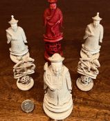 SIX IVORY CHESS PIECES, LARGEST EXAMPLE BEING APPROXIMATELY 14cm HIGH