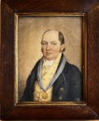 WATERCOLOUR DRAWING DEPICTING GENTLEMAN WEARING A GOLD MEDALLION AND BLUE RIBBON, APPROXIMATELY 16.5