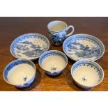 WORCESTER CUP, ALSO TWO BLUE AND WHITE SAUCERS AND THREE TEA BOWLS