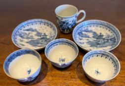 WORCESTER CUP, ALSO TWO BLUE AND WHITE SAUCERS AND THREE TEA BOWLS