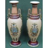 Pair of Mettlach glazed and unglazed stoneware vases, no. 2505. Approx. 34cm H