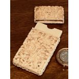 CARVED IVORY ORIENTAL CARD CASE, APPROXIMATELY 7.25 x 3.75cm