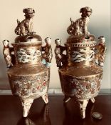 PAIR OF 20th CENTURY JAPANESE KOROS AND COVERS WITH PAINTED AND GILDED DECORATION, APPROXIMATELY