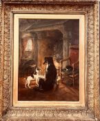 EDWIN FREDERICK HOLT, OIL ON CANVAS- THE OLD ARMCHAIR, SIGNED LOWER LEFT, APPROXIMATELY 55 x 44cm