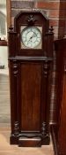 MAHOGANY CASED WALL CLOCK, SINGLE WEIGHT AND ORIGINAL AND REPLACEMENT PENDULUM