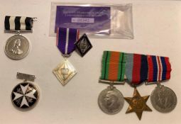 GROUP OF THREE WWII MEDALS, TWO ST JOHN AMBULANCE MEDALS PLUS QUEEN ELIZABETH II DIAMOND JUBILEE