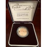 2000 GUERNSEY GOLD PROOF £25 COIN, WEIGHT APPROXIMATELY 1/2oz, 22ct GOLD, LIMITED ISSUE OF 5,000