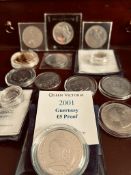 USA PROOF SILVER DOLLAR, QUEEN VICTORIA 2001 GUERNSEY PROOF, ELIZABETH II £5, QUEEN MOTHER £1 SILVER