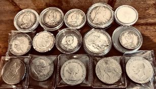 FIFTEEN VARIOUS SILVER COLOURED COINS, VARIOUS DATES