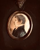 OVAL WATERCOLOUR MINIATURE OF UNKNOWN, APPROXIMATELY 4.5 x 3.5cm