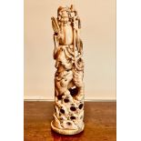 19th CENTURY IVORY CARVED FIGURE OF AN IMMORTAL, JAPANESE