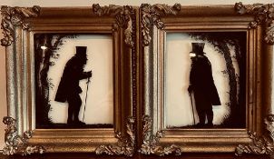 PAIR OF SILHOUETTES ON GLASS, EACH APPROXIMATELY 18.5 x 15cm