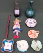 Sundry lot including glass Caithness vase, Japanese ceramic vase, Pelham puppet, plus ceramics