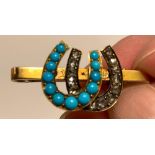 9ct GOLD BROOCH SET WITH THIRTEEN SMALL DIAMONDS AND TWELVE SMALL TURQUOISES, WEIGHT APPROXIMATELY