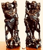 PAIR OF HARDWOOD ORIENTAL FIGURES, APPROXIMATELY 34cm HIGH