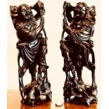 PAIR OF HARDWOOD ORIENTAL FIGURES, APPROXIMATELY 34cm HIGH