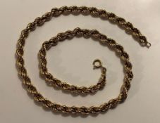 9ct GOLD TWISTED CHAIN, APPROXIMATELY 25cm LONG AND 19.8g