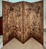 FOUR-FOLD MACHINE MADE TAPESTRY SCREEN, EXH PANEL APPROXIMATELY 195 x 61cm