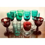 COLLECTION OF GREEN AND OTHER DRINKING GLASSES