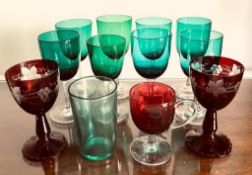 COLLECTION OF GREEN AND OTHER DRINKING GLASSES