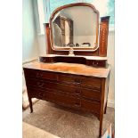 RED WALNUT DRESSING TABLE WITH INLAID DECORATION, APPROXIMATELY 115 x 163 x 53cm