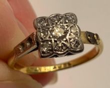 18ct GOLD SQUARE FORMED RING SET WITH EIGHT DIAMONDS APPROX 0.7ct AND ONE DIAMOND APPROX 0.2ct ,