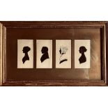 FRAMED FOUR SILHOUETTES OF AN UNKNOWN VICTORIAN FAMILY, FRAME SIZE APPROXIMATELY 30 x 47cm